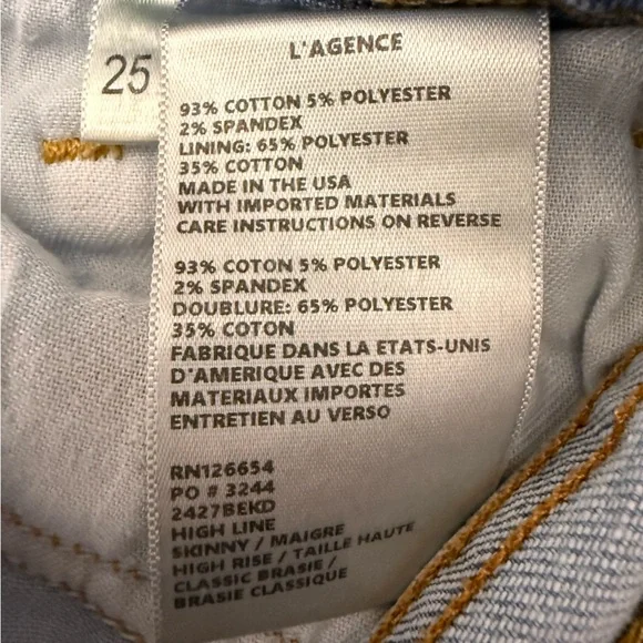 L'AGENCE High Line High Rise Skinny Jeans in Classic Brasie Distressed Size 25 - Picture 15 of 15